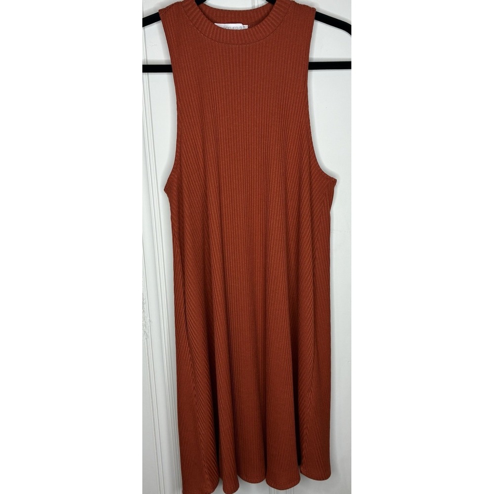 Forever 21 Swing Dress Jr Sz M Rust Orange Ribbed‎ Knit Sleeveless Racer Back